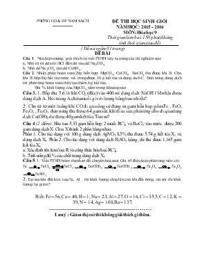 Đề thi học sinh giỏi năm học 2015 - 2016 môn Hóa học 9 thời gian làm bài 150 phút (không tính thời gian giao đề)